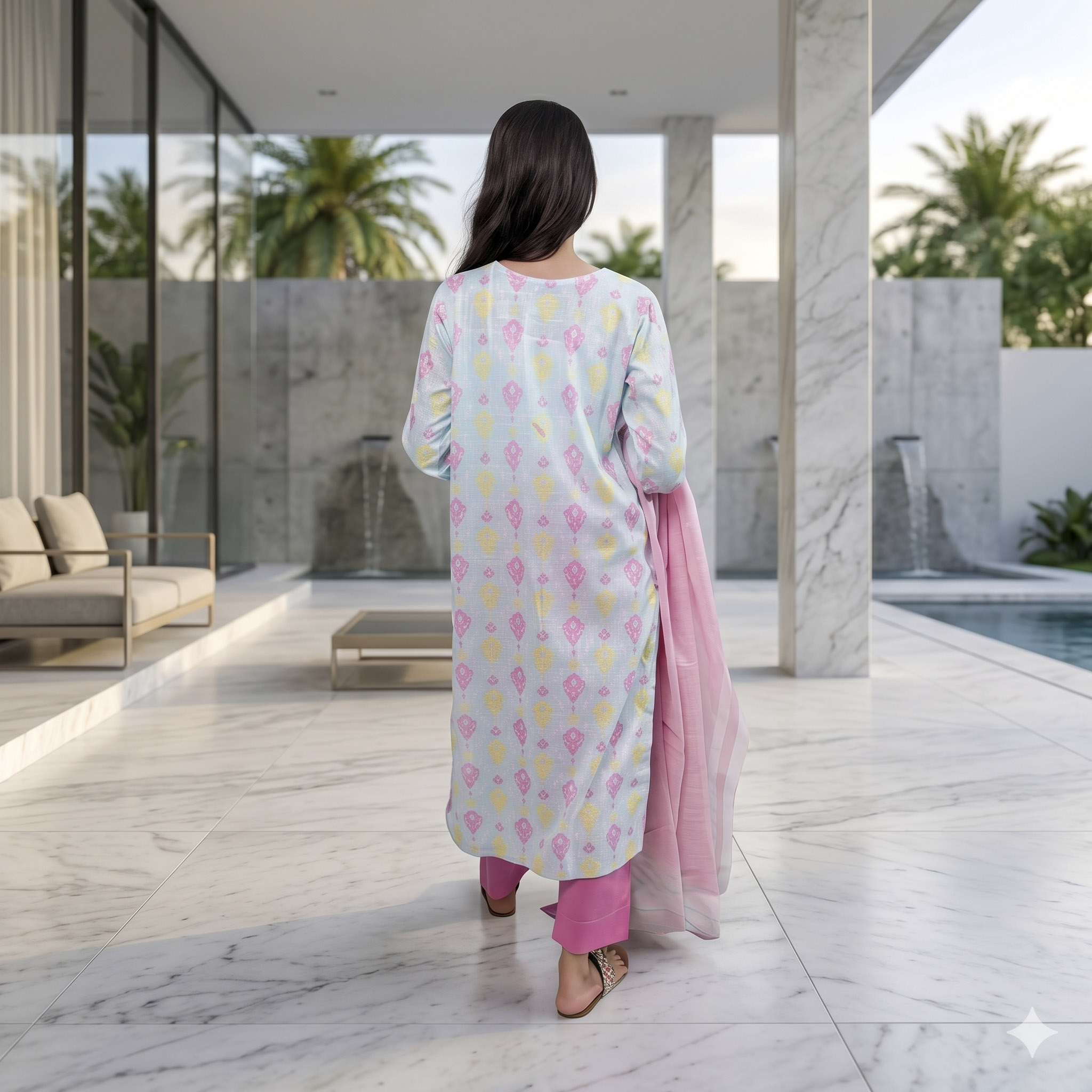 Riwayat - Blue Doriya Lawn 3 Piece Suit - Image 2
